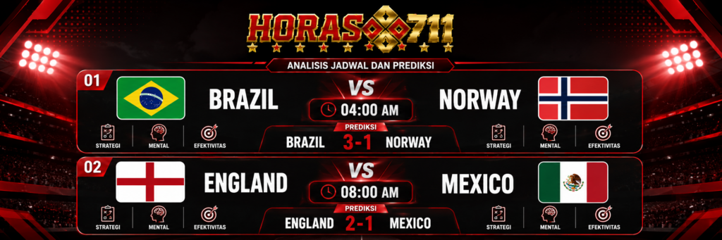 Prediksi Lengkap Brazil vs Norway serta England vs Mexico di Babak 16 Besar